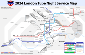 Mapa nocturno del mentro de Londres 2024