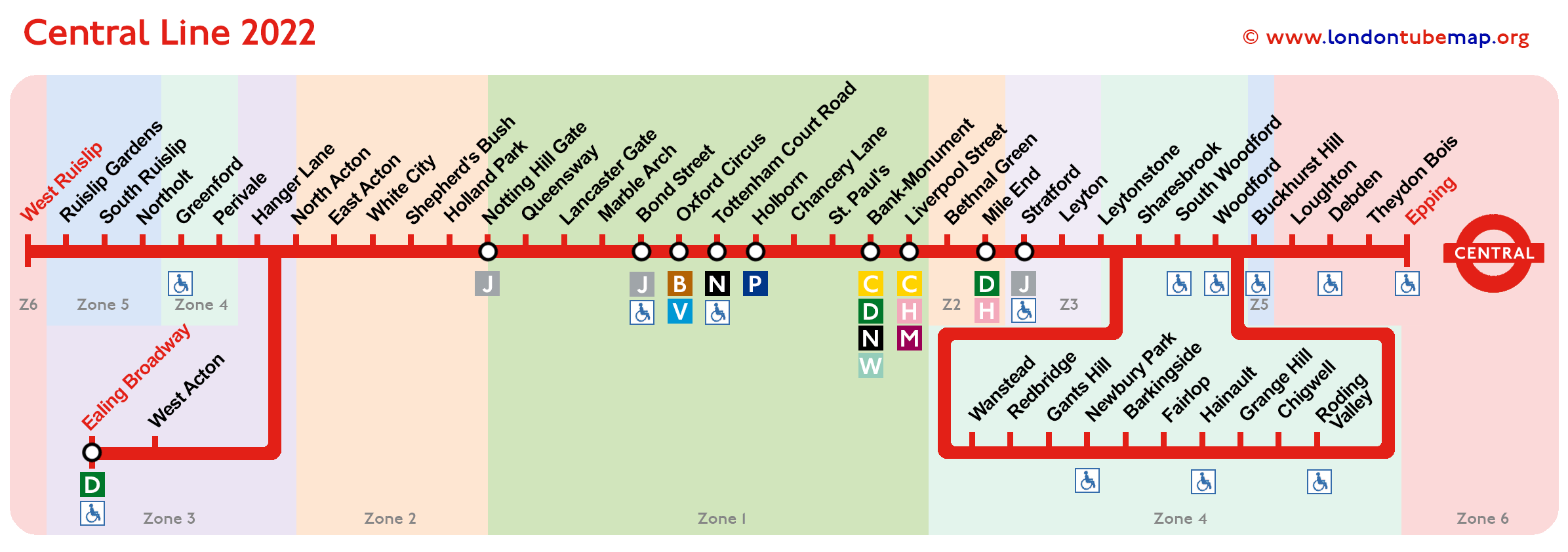 Map of Central Line (red Updated 2022.