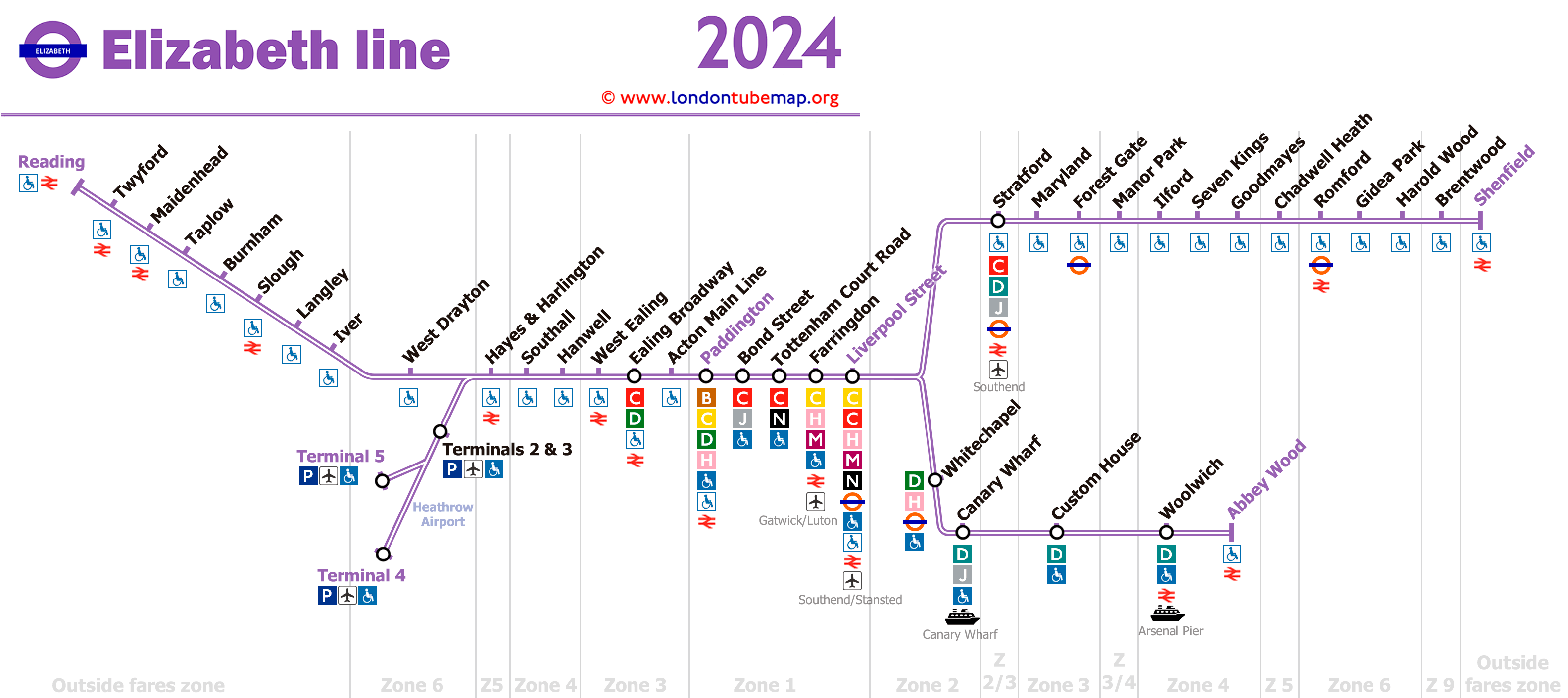Elizabeth tube line map 2024 horizontal