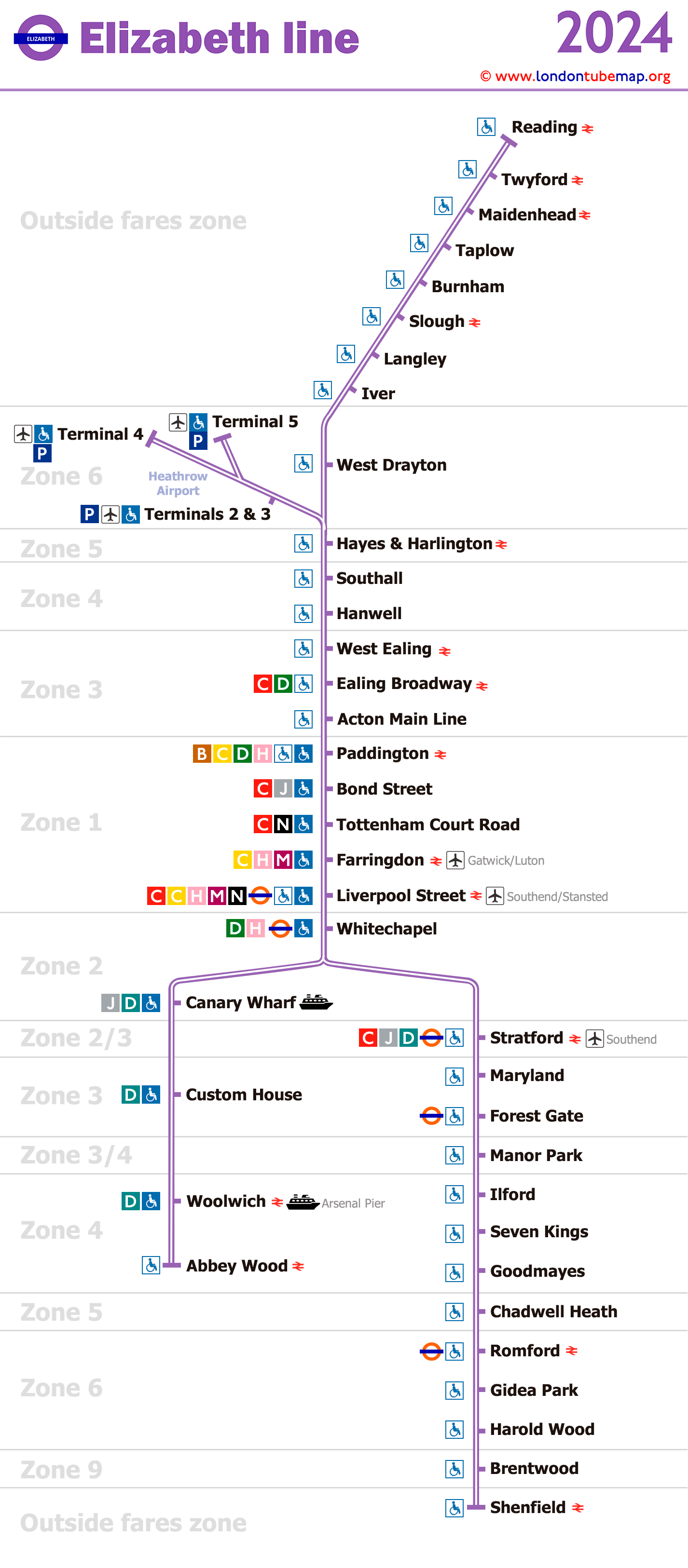 Elizabeth tube line map 2024
