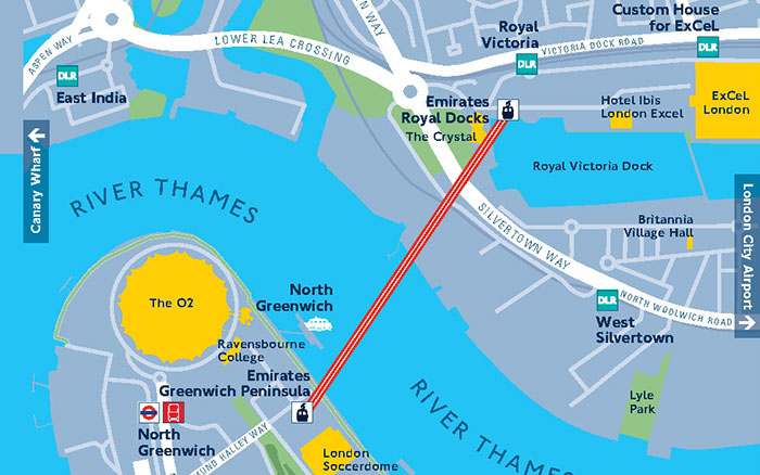 London Cable Car line map