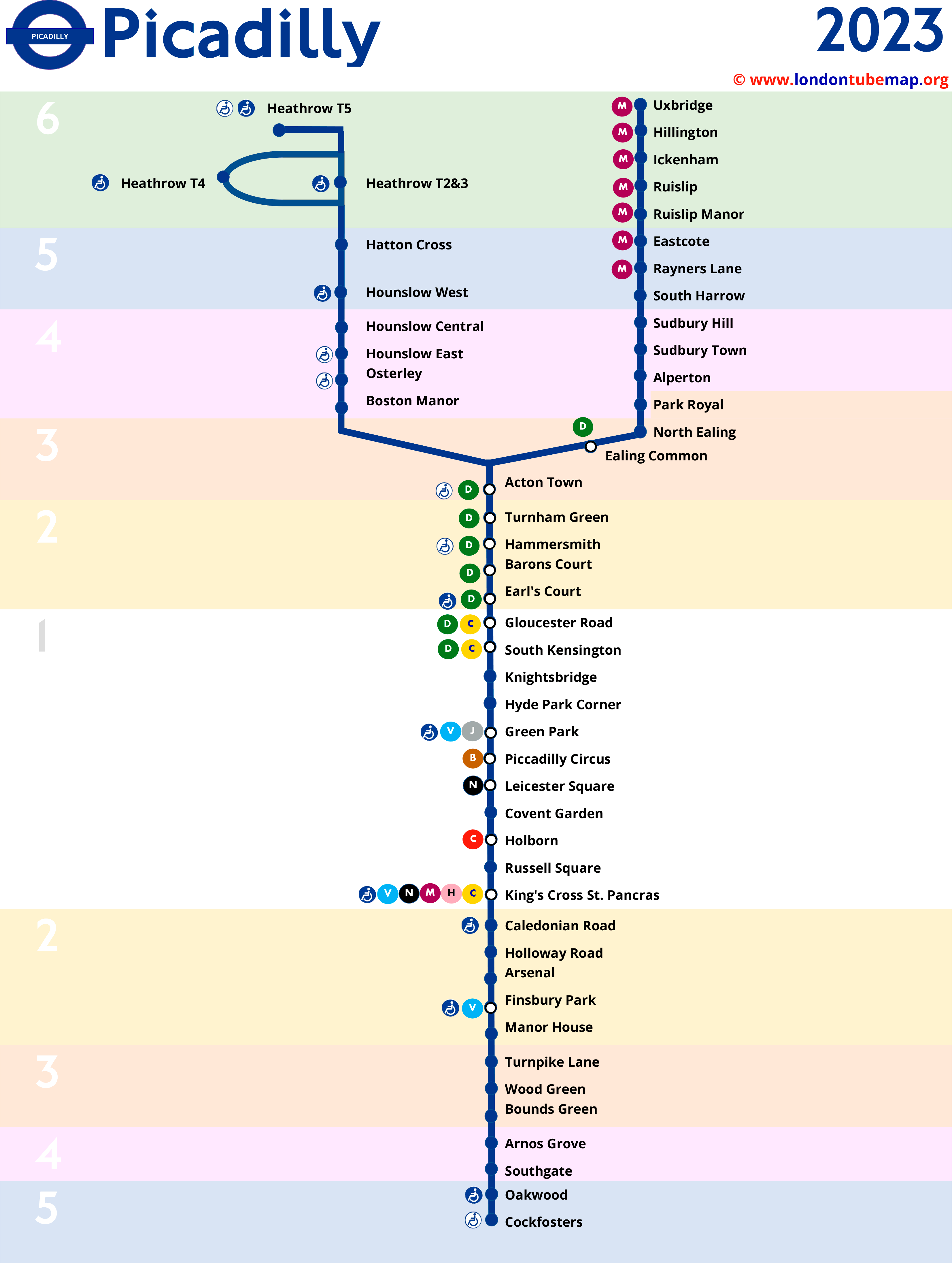 Piccadilly tube line map 2023