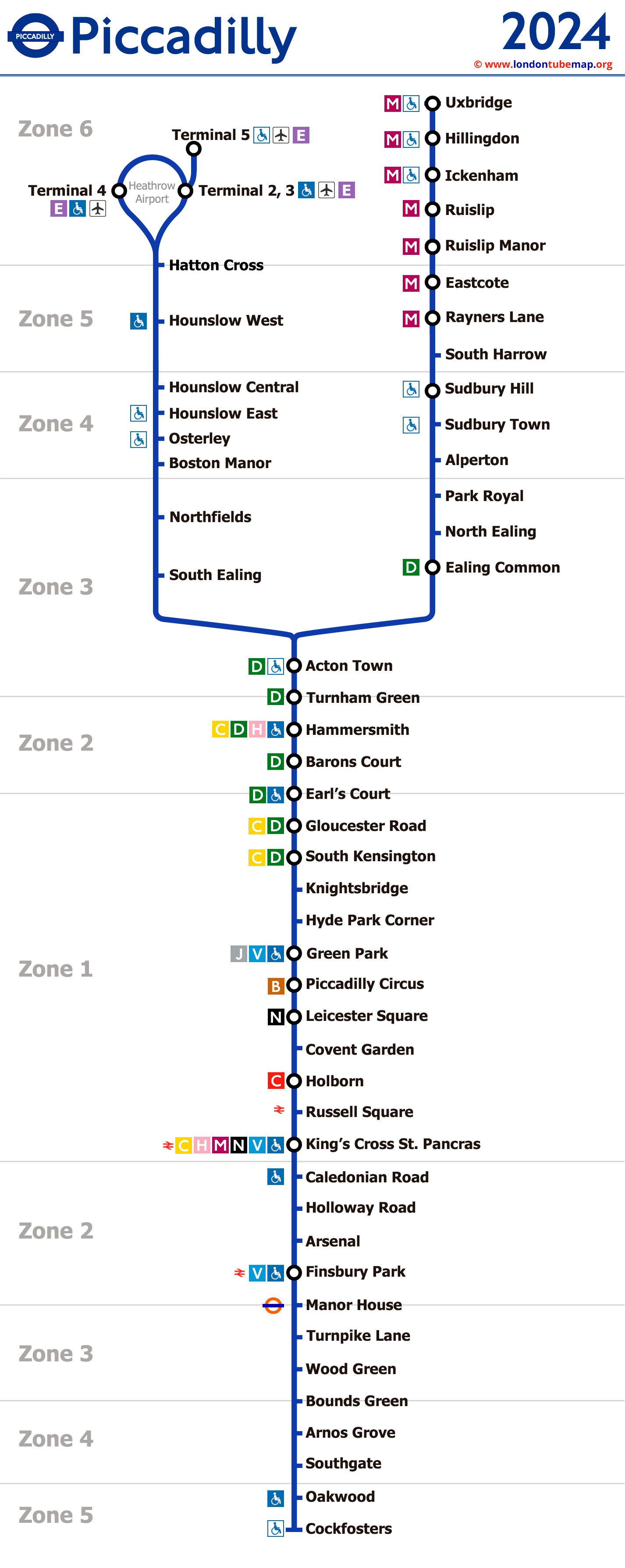 Piccadilly tube line map 2024